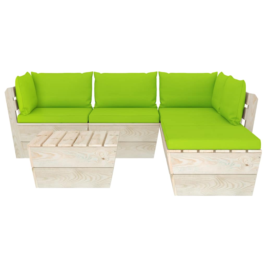 Set Divani da Giardino su Pallet 6 pz con Cuscini Legno Abete