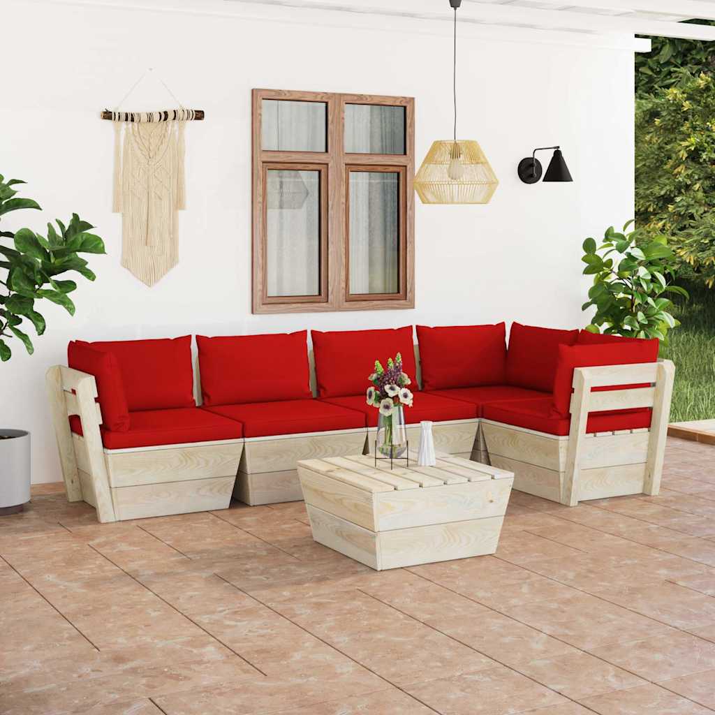 Set Divani da Giardino su Pallet 6 pz con Cuscini Legno Abete