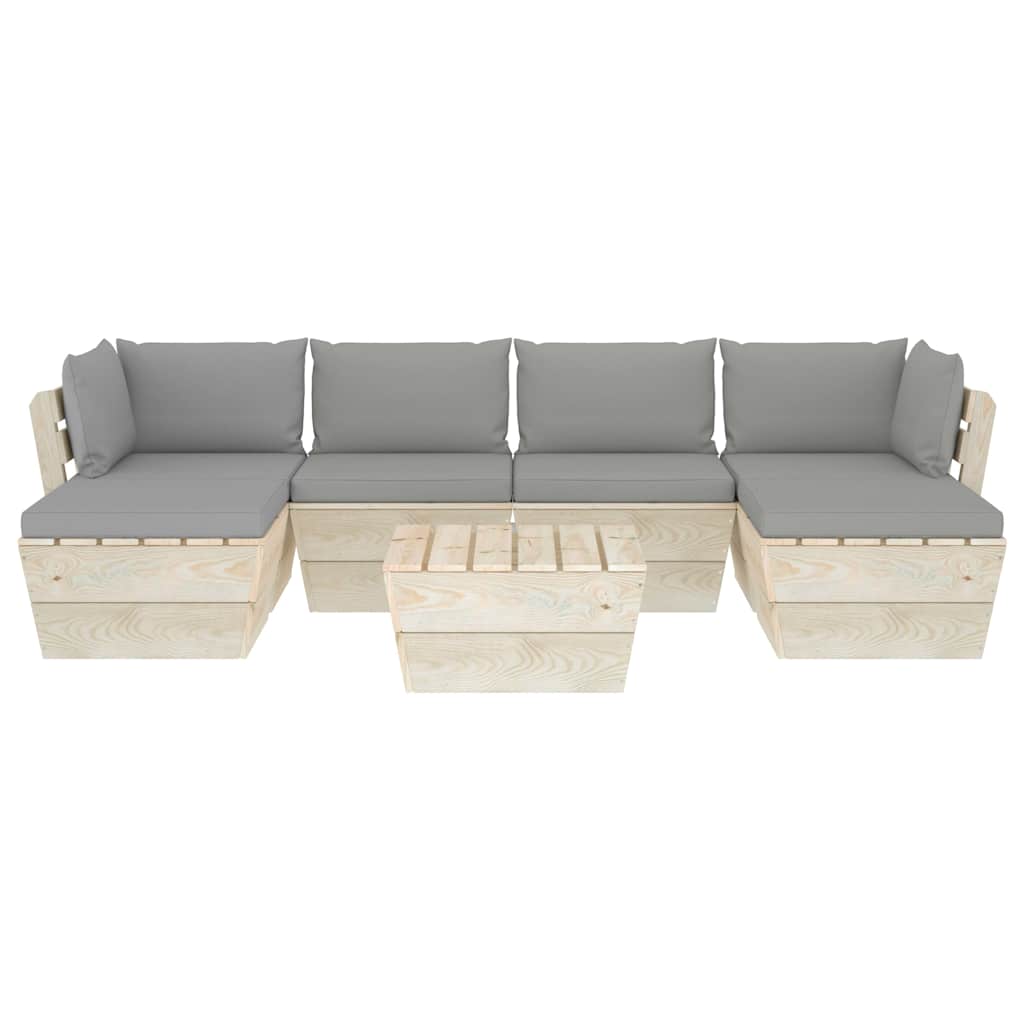 Set Divani da Giardino su Pallet 7 pz con Cuscini Legno Abete