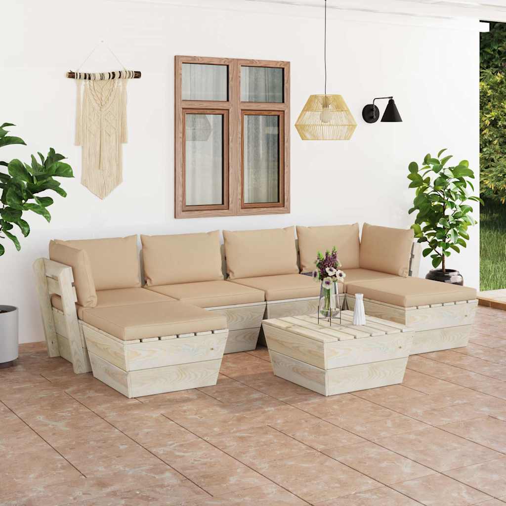 Set Divani da Giardino su Pallet 7 pz con Cuscini Legno Abete
