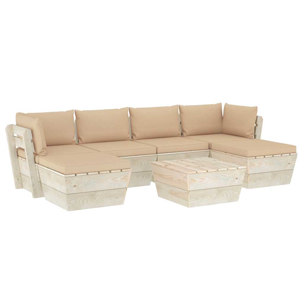 Set Divani da Giardino su Pallet 7 pz con Cuscini Legno Abete