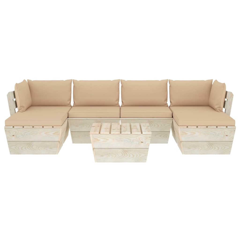 Set Divani da Giardino su Pallet 7 pz con Cuscini Legno Abete
