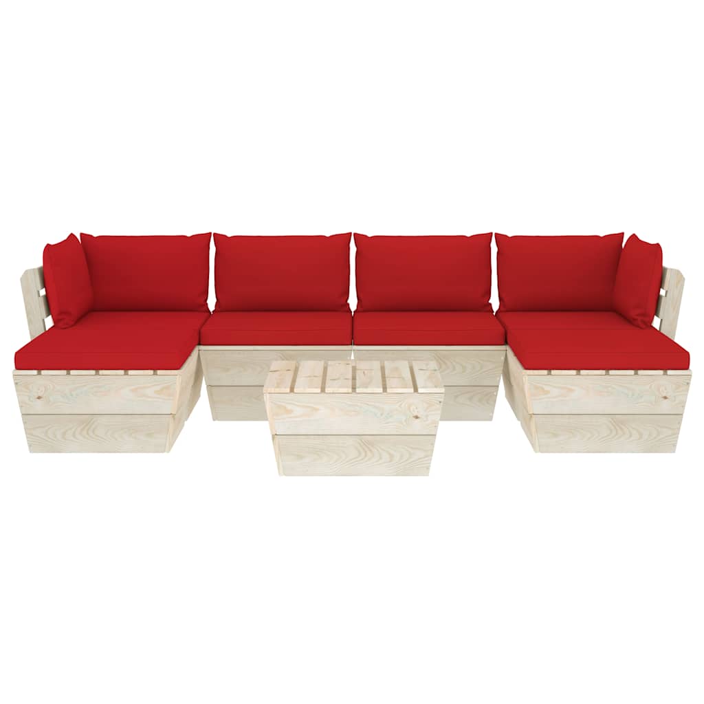 Set Divani da Giardino su Pallet 7 pz con Cuscini Legno Abete