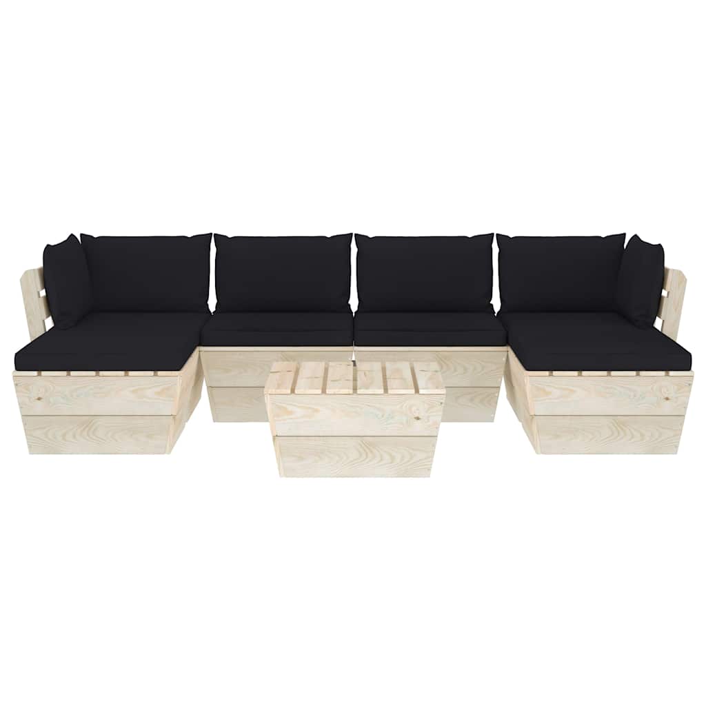 Set Divani da Giardino su Pallet 7 pz con Cuscini Legno Abete