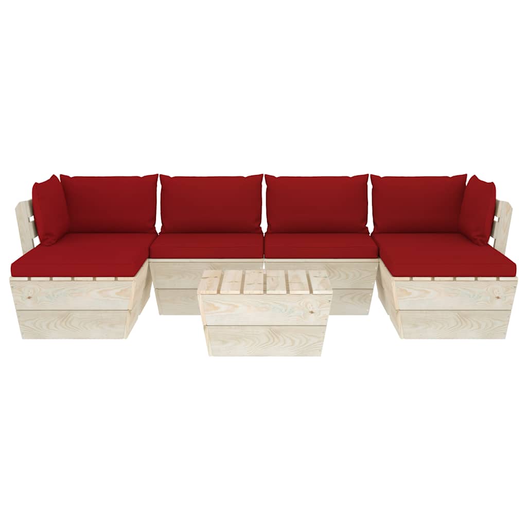 Set Divani da Giardino su Pallet 7 pz con Cuscini Legno Abete