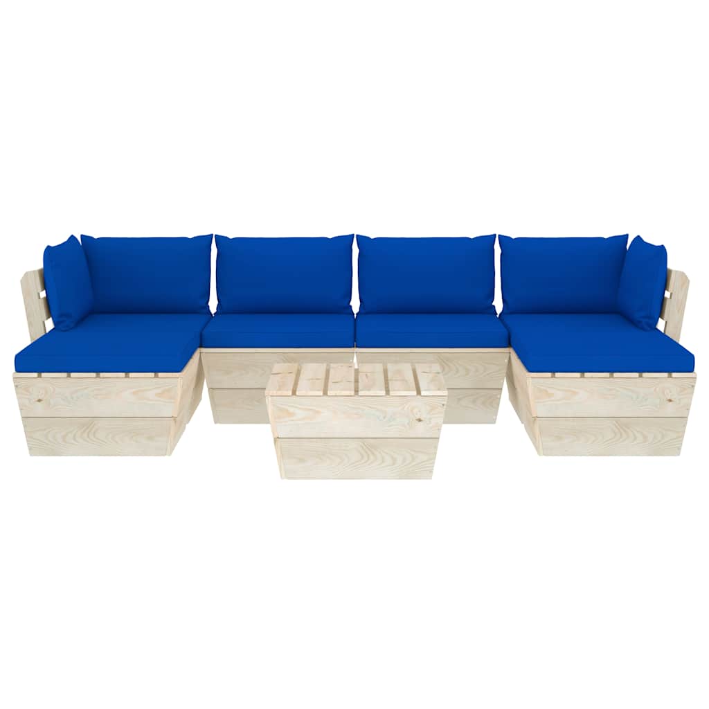 Set Divani da Giardino su Pallet 7 pz con Cuscini Legno Abete
