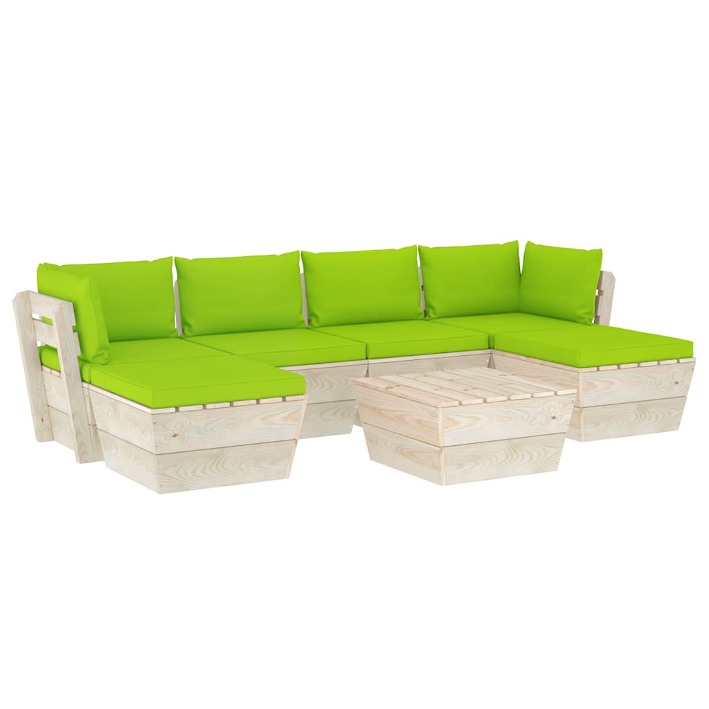Set Divani da Giardino su Pallet 7 pz con Cuscini Legno Abete