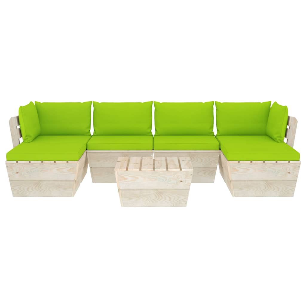 Set Divani da Giardino su Pallet 7 pz con Cuscini Legno Abete