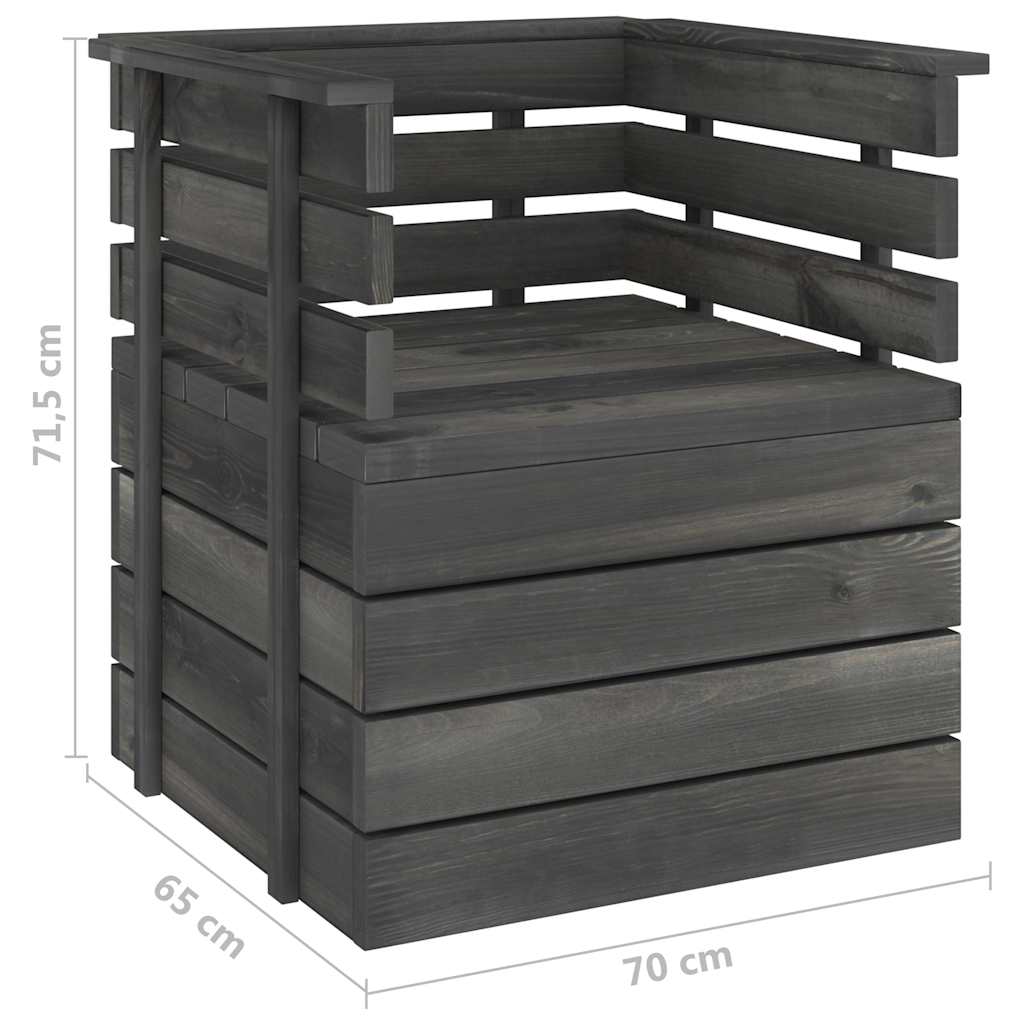 Set Divani da Giardino su Pallet 7 pz Legno Pino Grigio Scuro