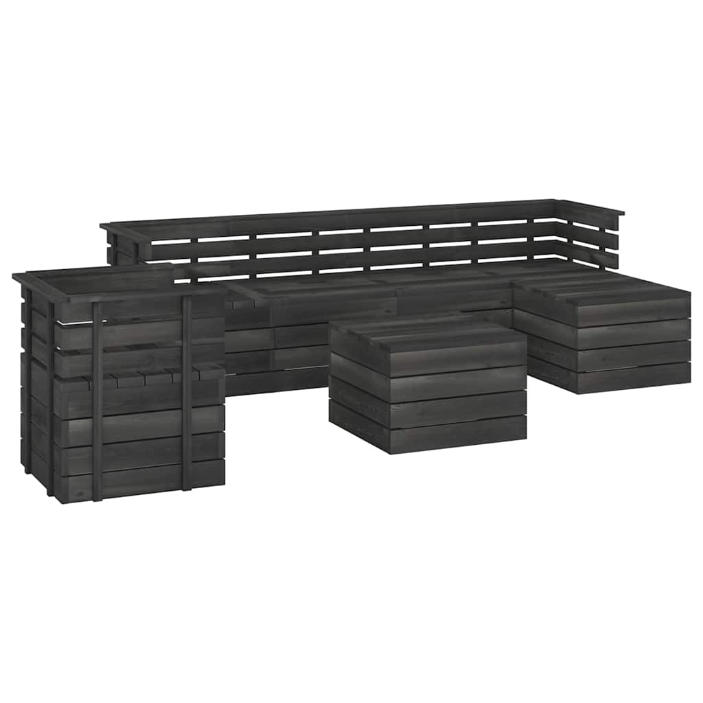 Set Divani da Giardino su Pallet 7 pz Legno Pino Grigio Scuro