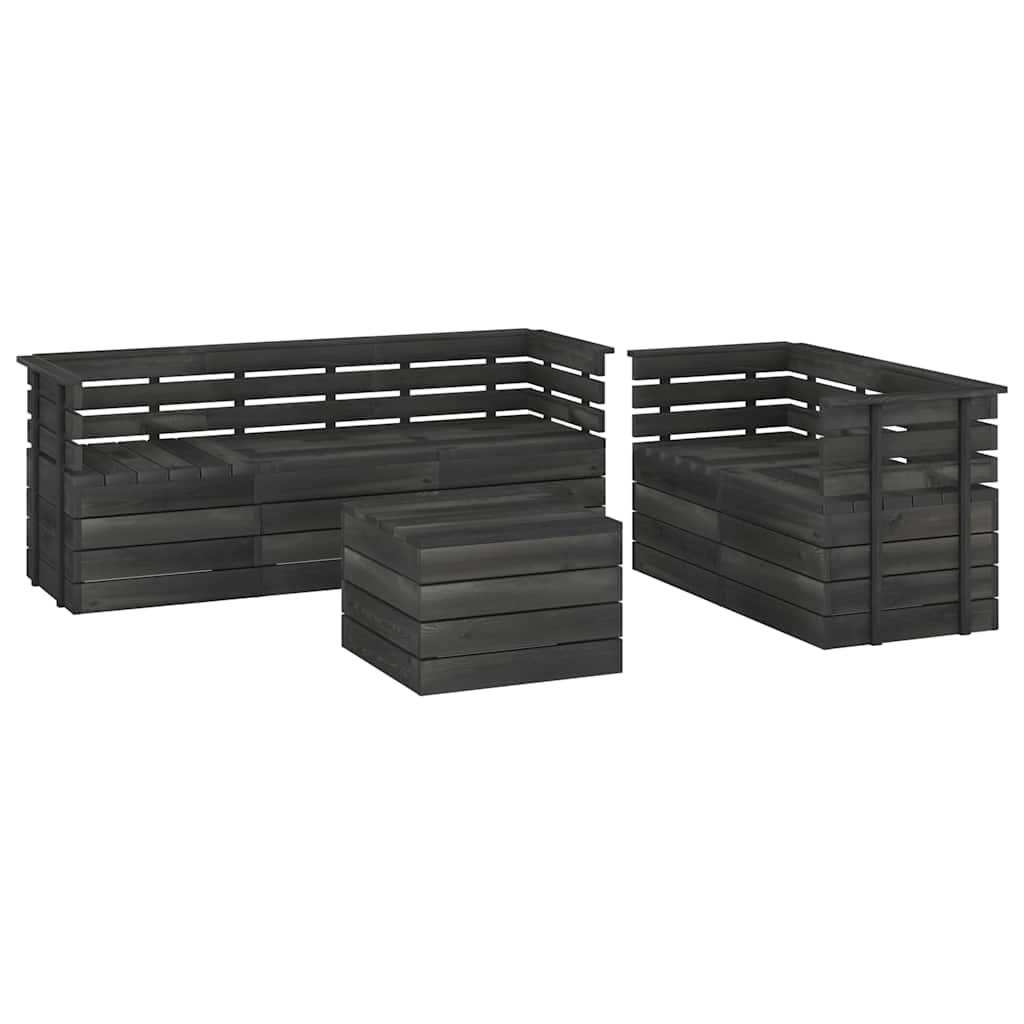 Set Divani da Giardino su Pallet 6 pz Legno Pino Grigio Scuro
