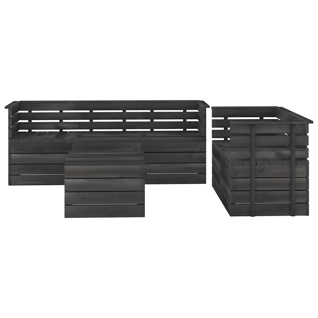 Set Divani da Giardino su Pallet 6 pz Legno Pino Grigio Scuro