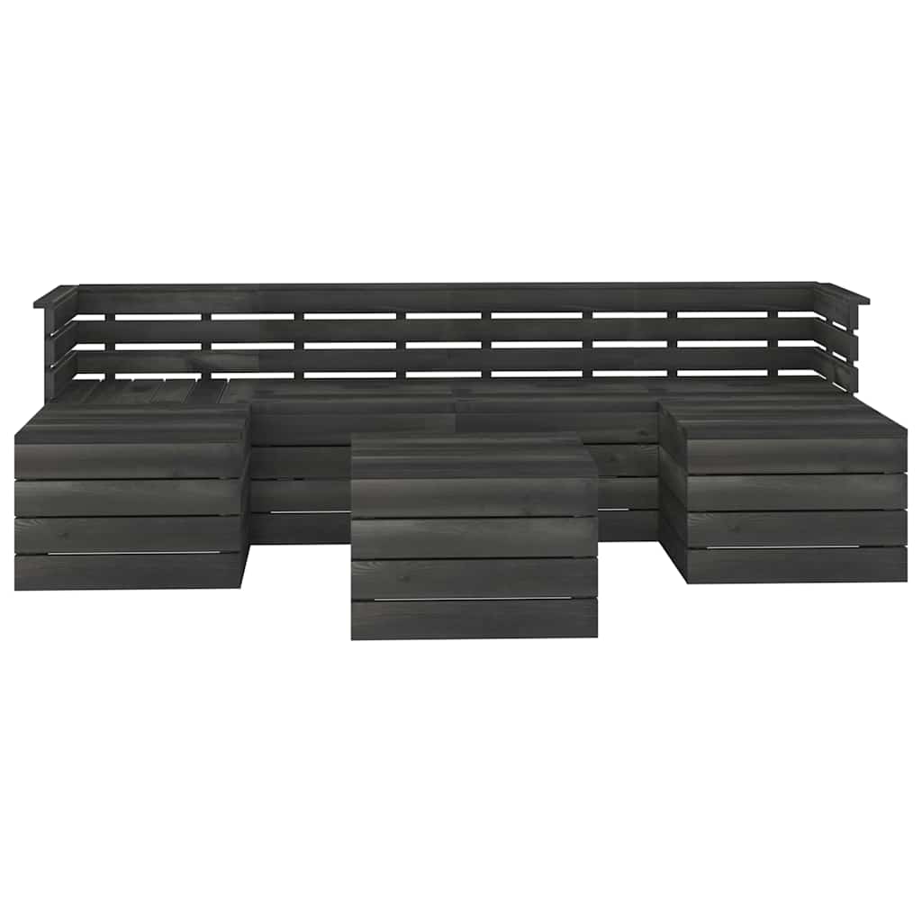 Set Divani da Giardino su Pallet 7 pz Legno Pino Grigio Scuro