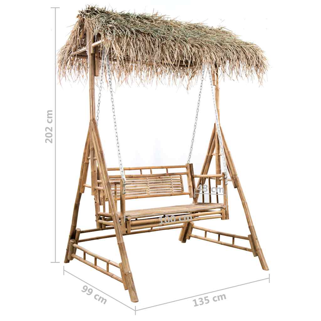 Dondolo da Giardino 2 Posti Cuscini Foglie di Palma 202cm Bambù