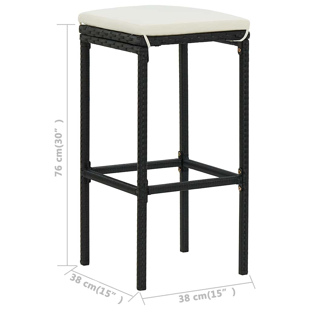 Set da Bar da Giardino 9 pz con Cuscini in Polyrattan Nero