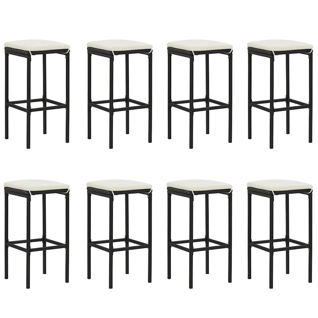Set da Bar da Giardino 9 pz con Cuscini in Polyrattan Nero