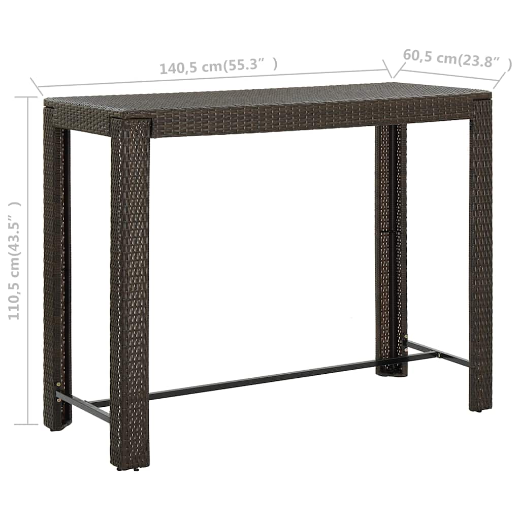 Set Bar da Giardino 7 pz con Braccioli in Polyrattan Marrone