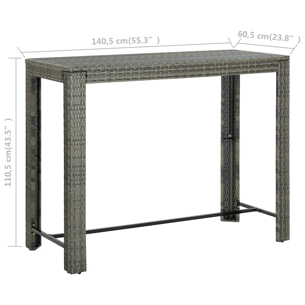 Set Bar da Giardino 7 pz con Braccioli in Polyrattan Grigio