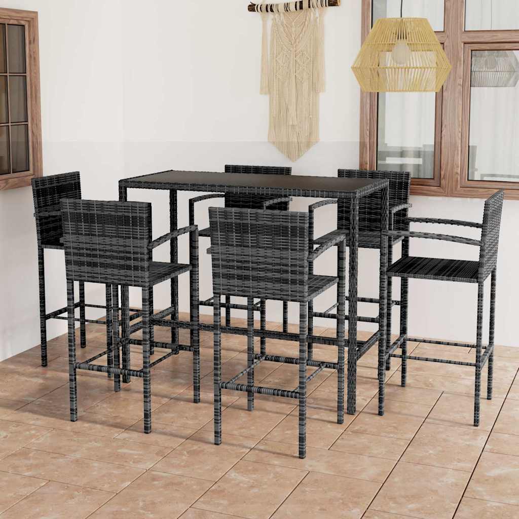 Set Bar da Giardino 7 pz in Polyrattan Grigio