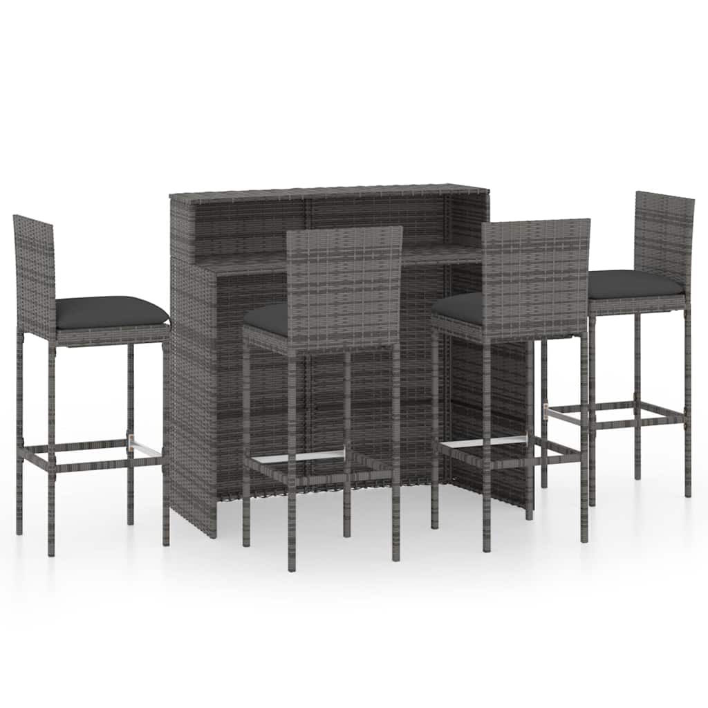 Set Bar da Giardino 5 pz con Cuscini Grigio