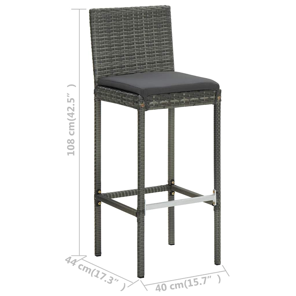 Set da Bar da Giardino 5 pz con Cuscini in Polyrattan Grigio