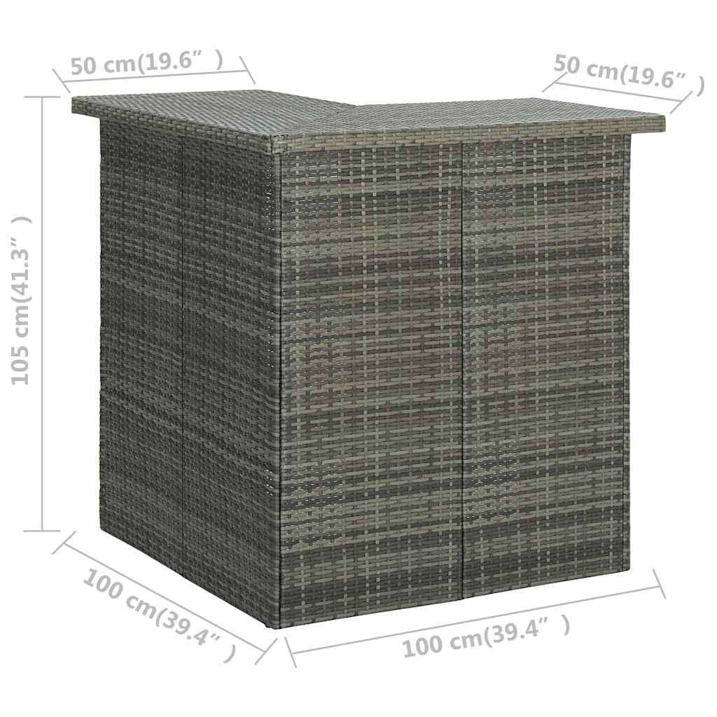 Set Bar da Giardino 4pz con Cuscini in Polyrattan Grigio