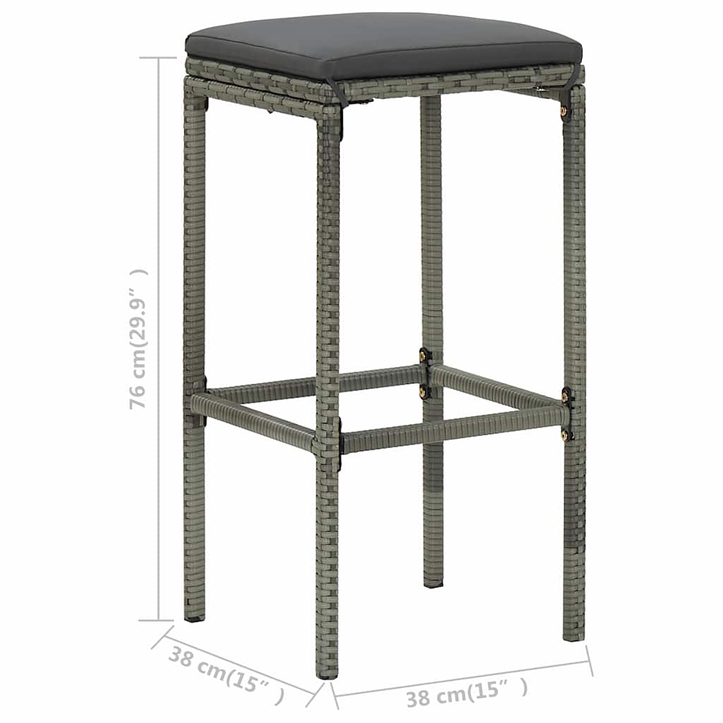 Set Bar da Giardino 4pz con Cuscini in Polyrattan Grigio