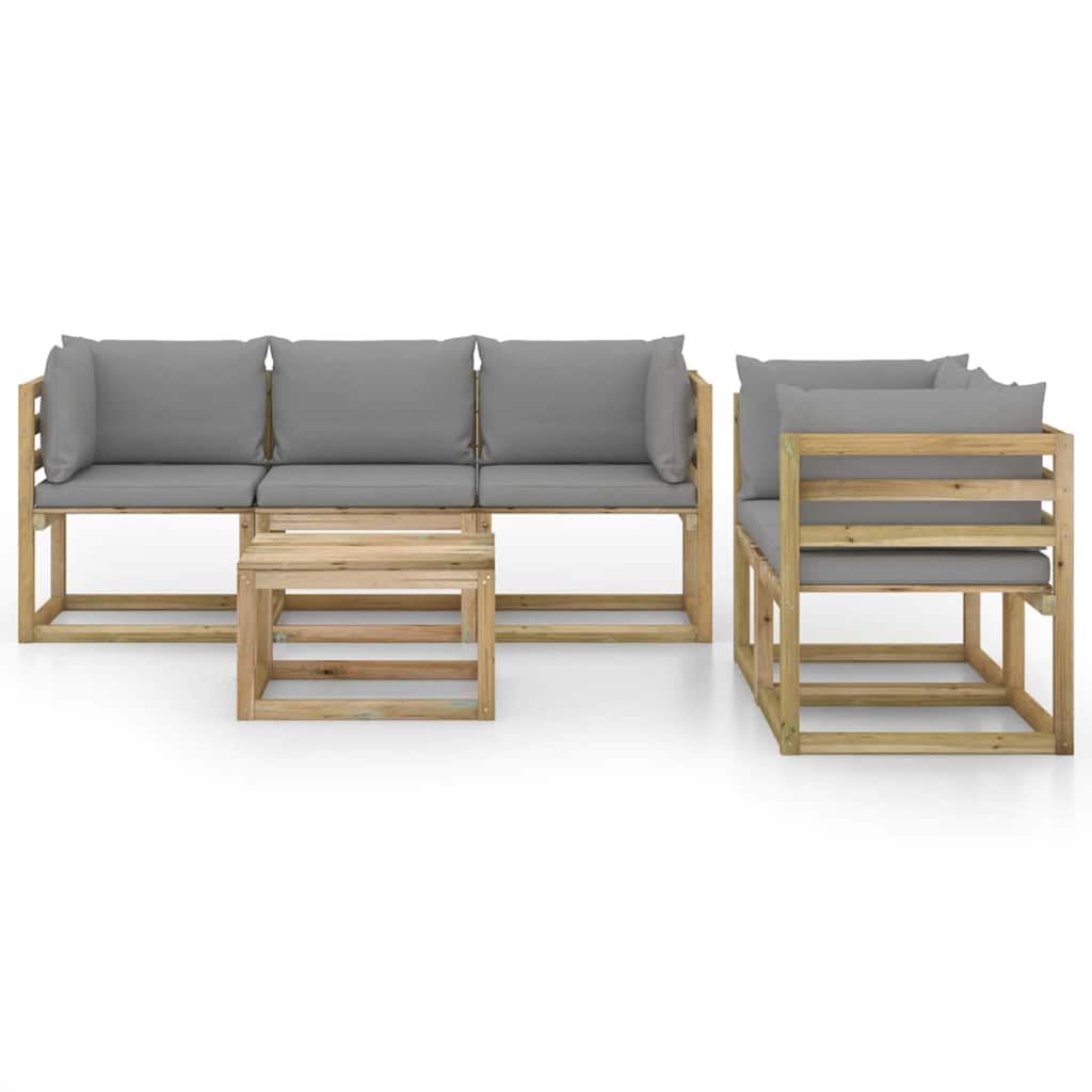 Set Salotto da Giardino 6 pz con Cuscini Grigi