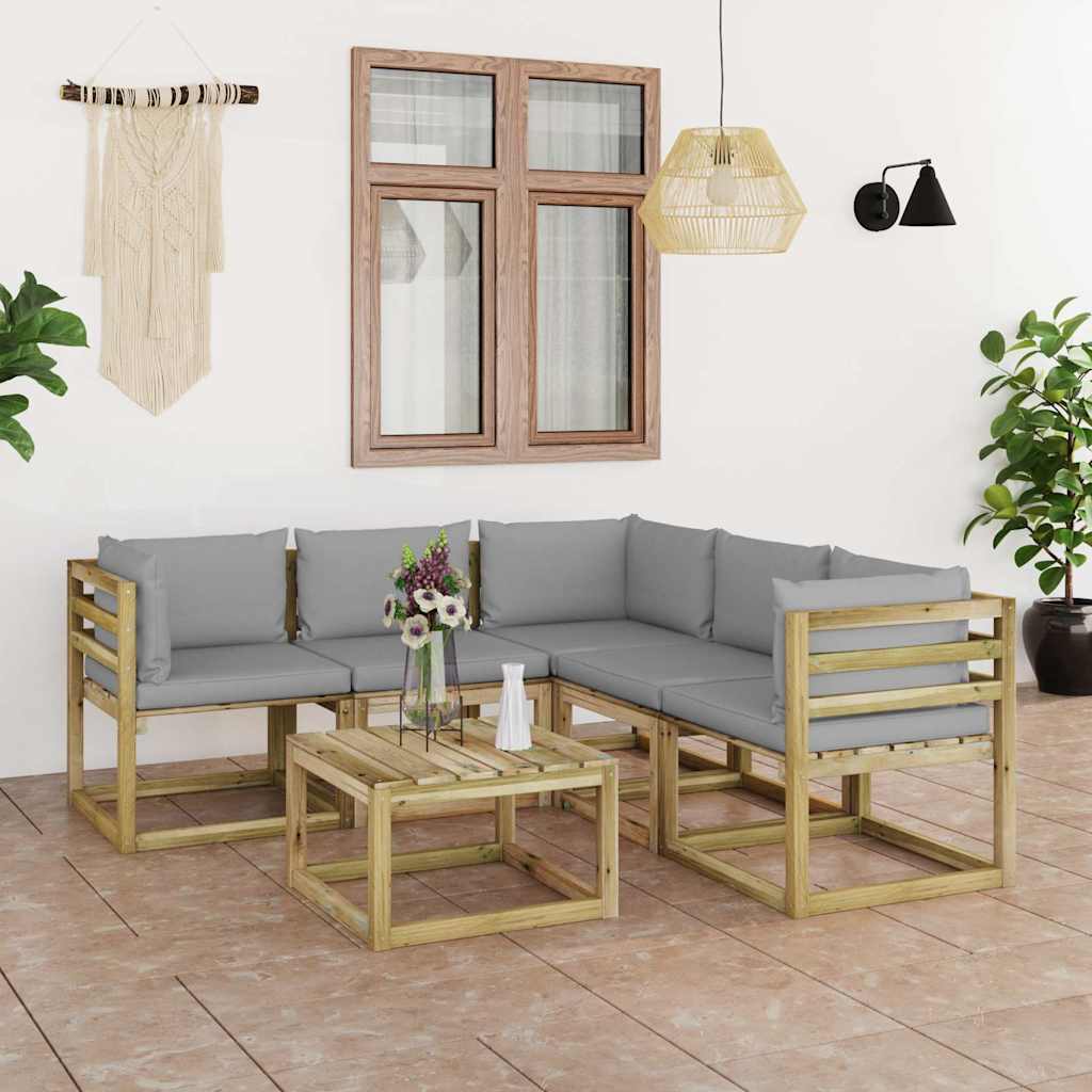 Set Divani da Giardino 6 pz con Cuscini Grigi