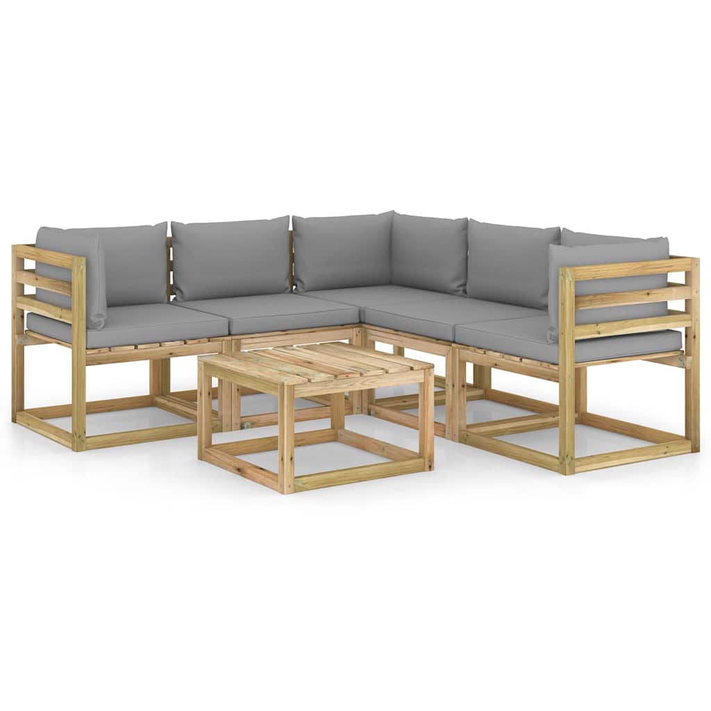 Set Divani da Giardino 6 pz con Cuscini Grigi