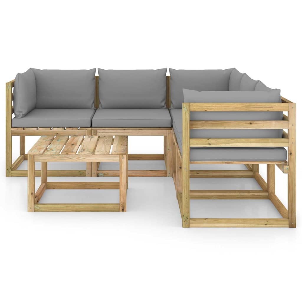 Set Divani da Giardino 6 pz con Cuscini Grigi