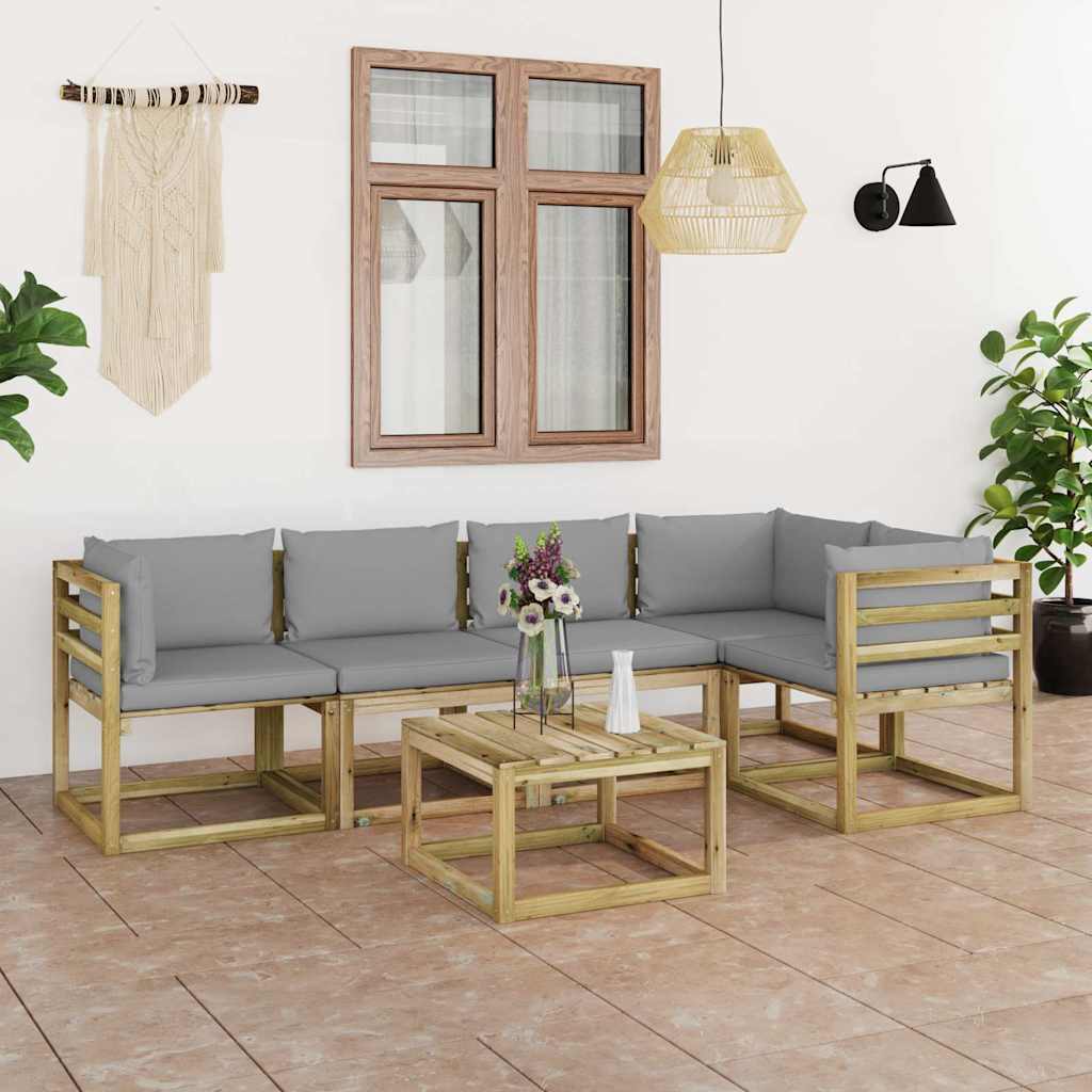 Set Divani da Giardino 6pz con Cuscini Legno di Pino Impregnato