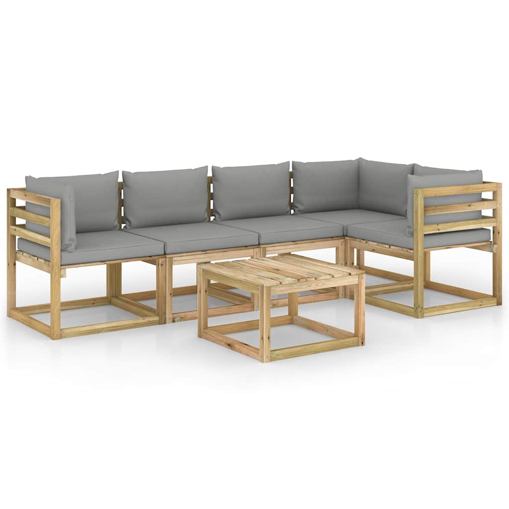 Set Divani da Giardino 6pz con Cuscini Legno di Pino Impregnato