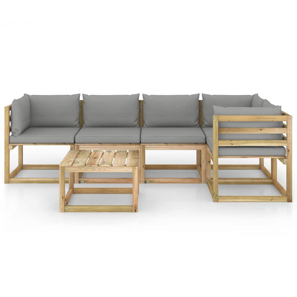 Set Divani da Giardino 6pz con Cuscini Legno di Pino Impregnato