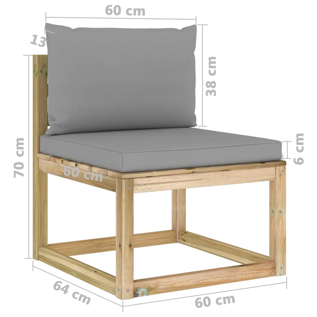 Set Divani da Giardino 6pz con Cuscini Legno di Pino Impregnato