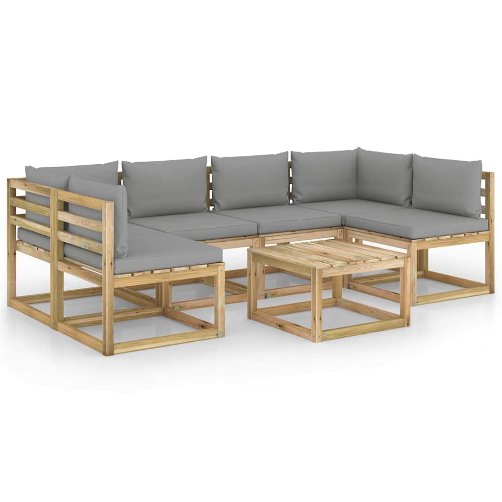 Set Salotto Giardino con Cuscini 7 pz in Pino Impregnato