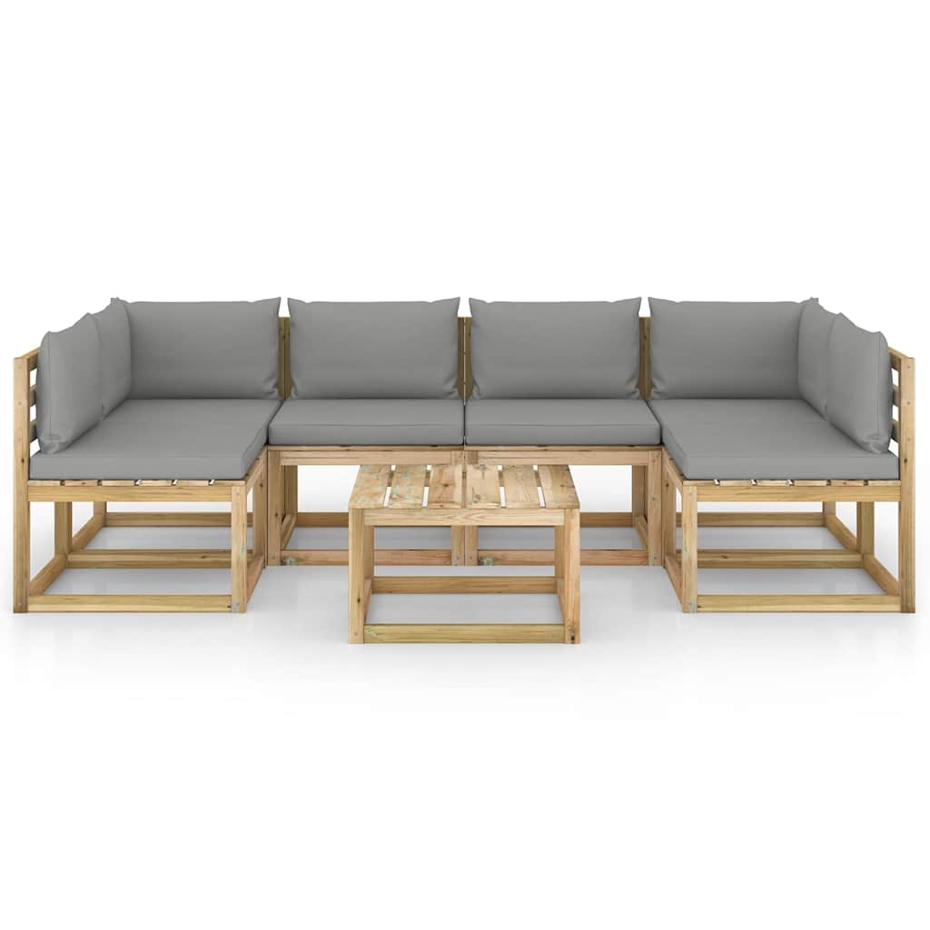 Set Salotto Giardino con Cuscini 7 pz in Pino Impregnato