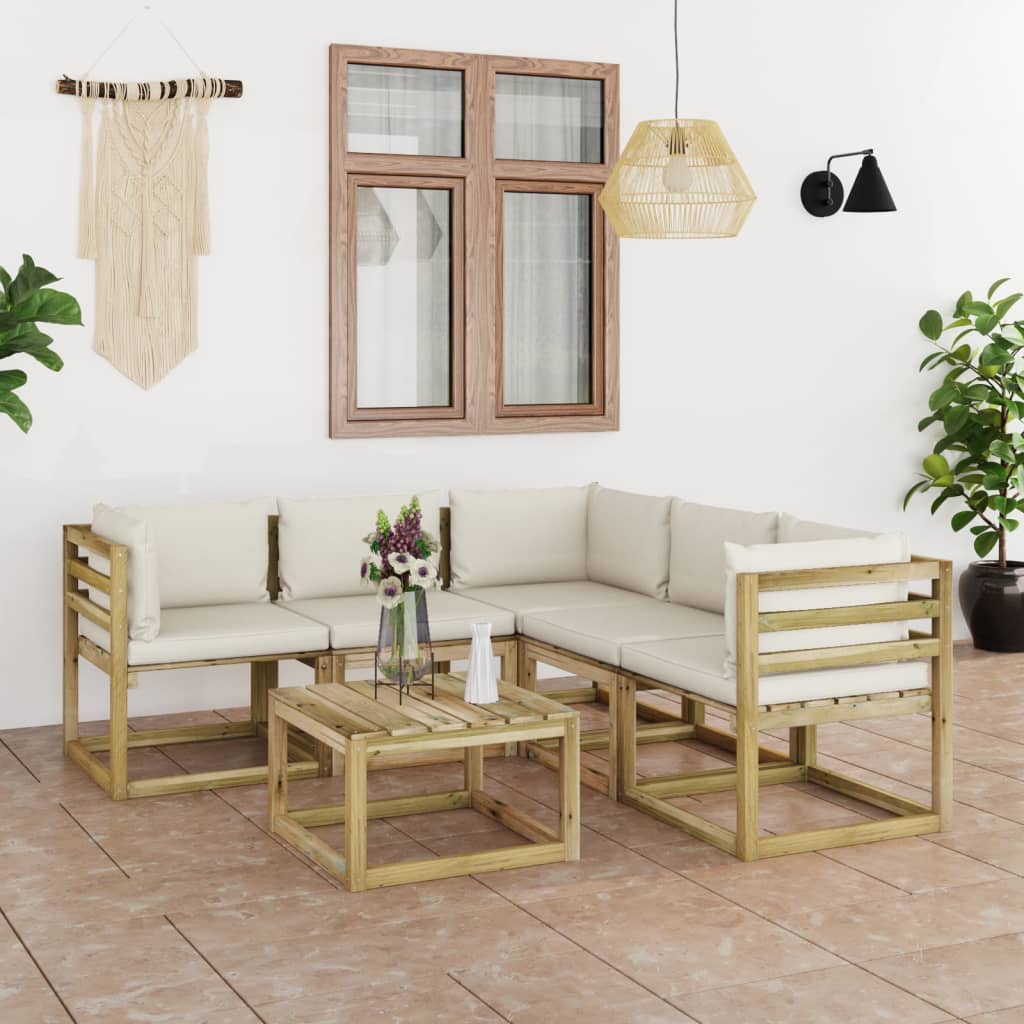 Set Divani da Giardino 6 pz con Cuscini Crema