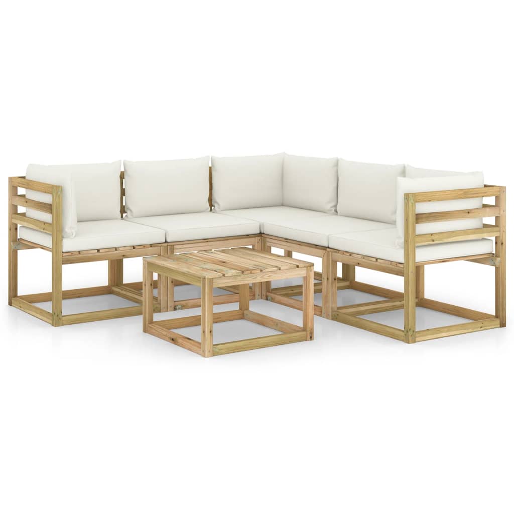 Set Divani da Giardino 6 pz con Cuscini Crema
