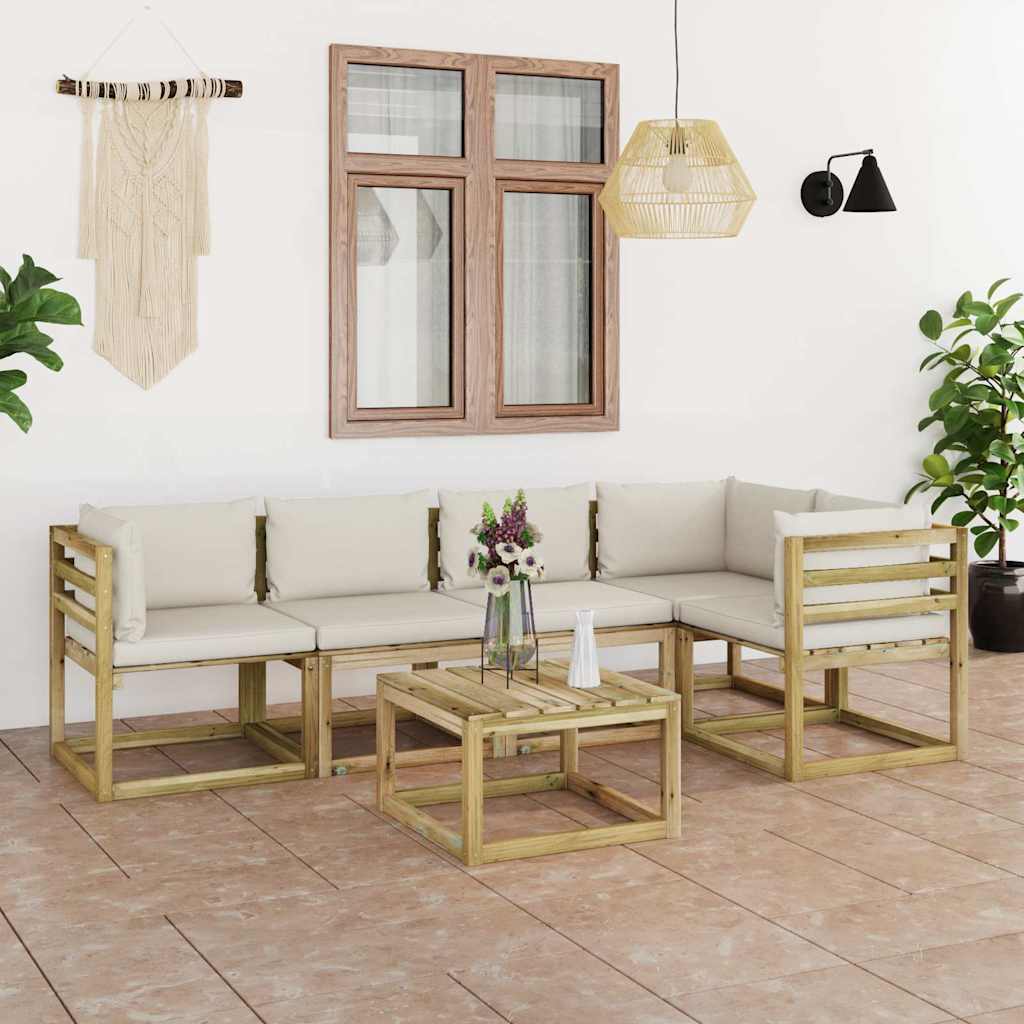 Set Divani da Giardino 6pz con Cuscini Legno di Pino Impregnato