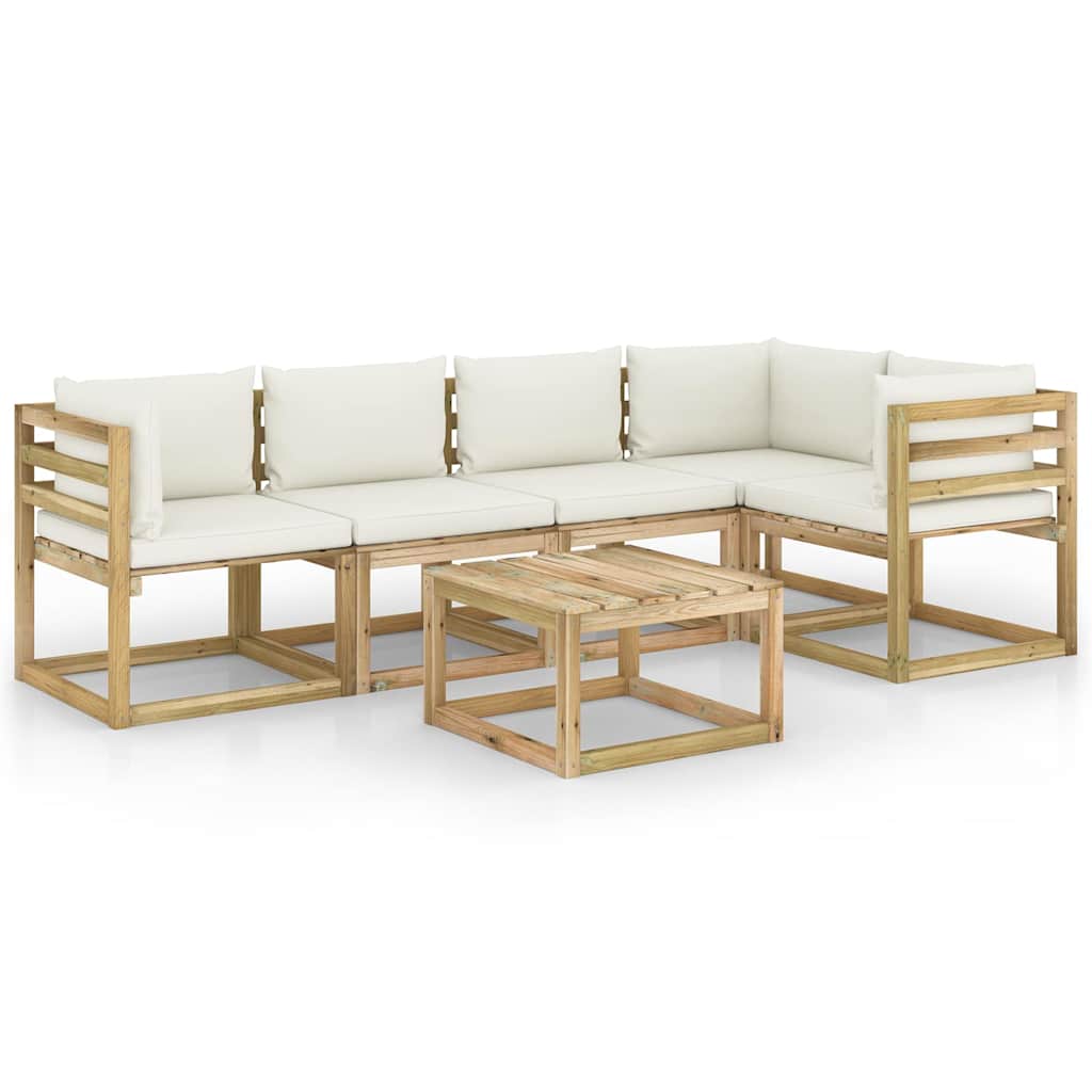 Set Divani da Giardino 6pz con Cuscini Legno di Pino Impregnato