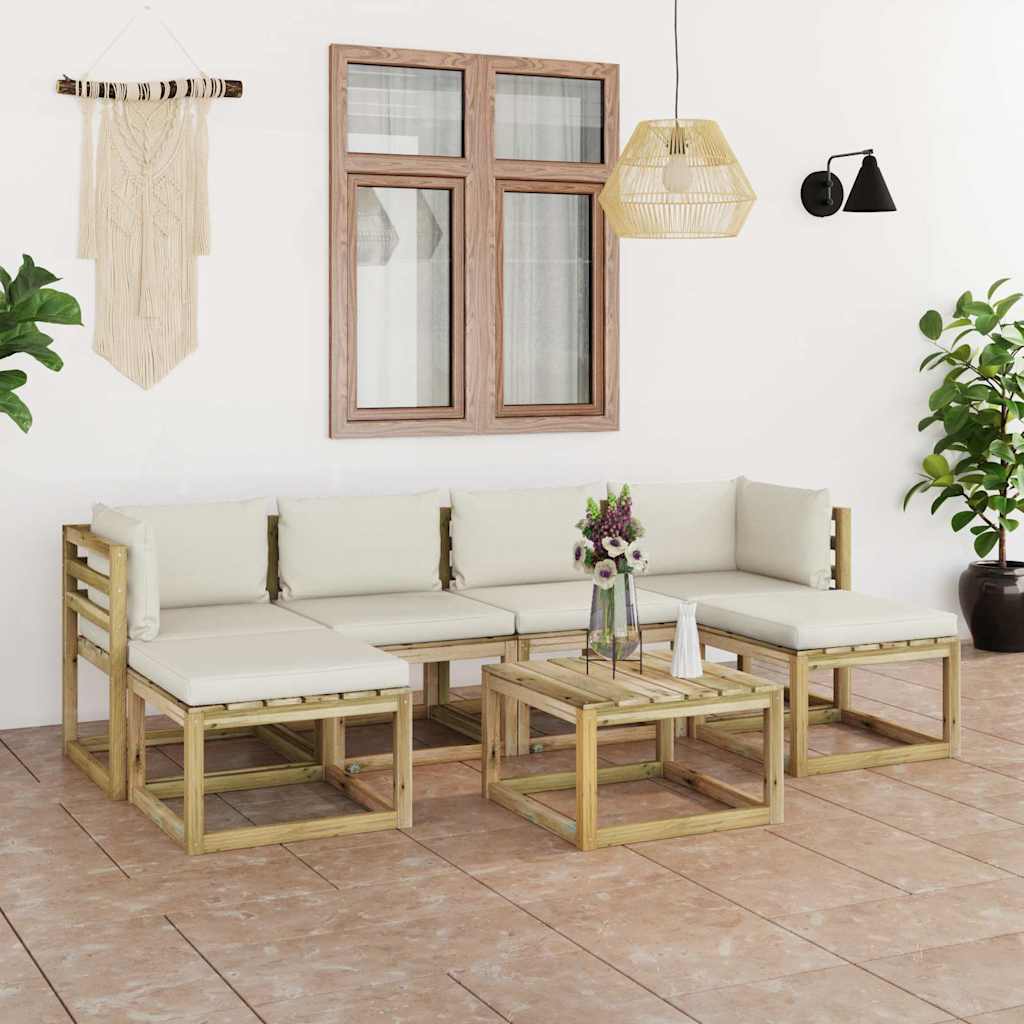 Set Salotto Giardino con Cuscini 7 pz in Pino Impregnato