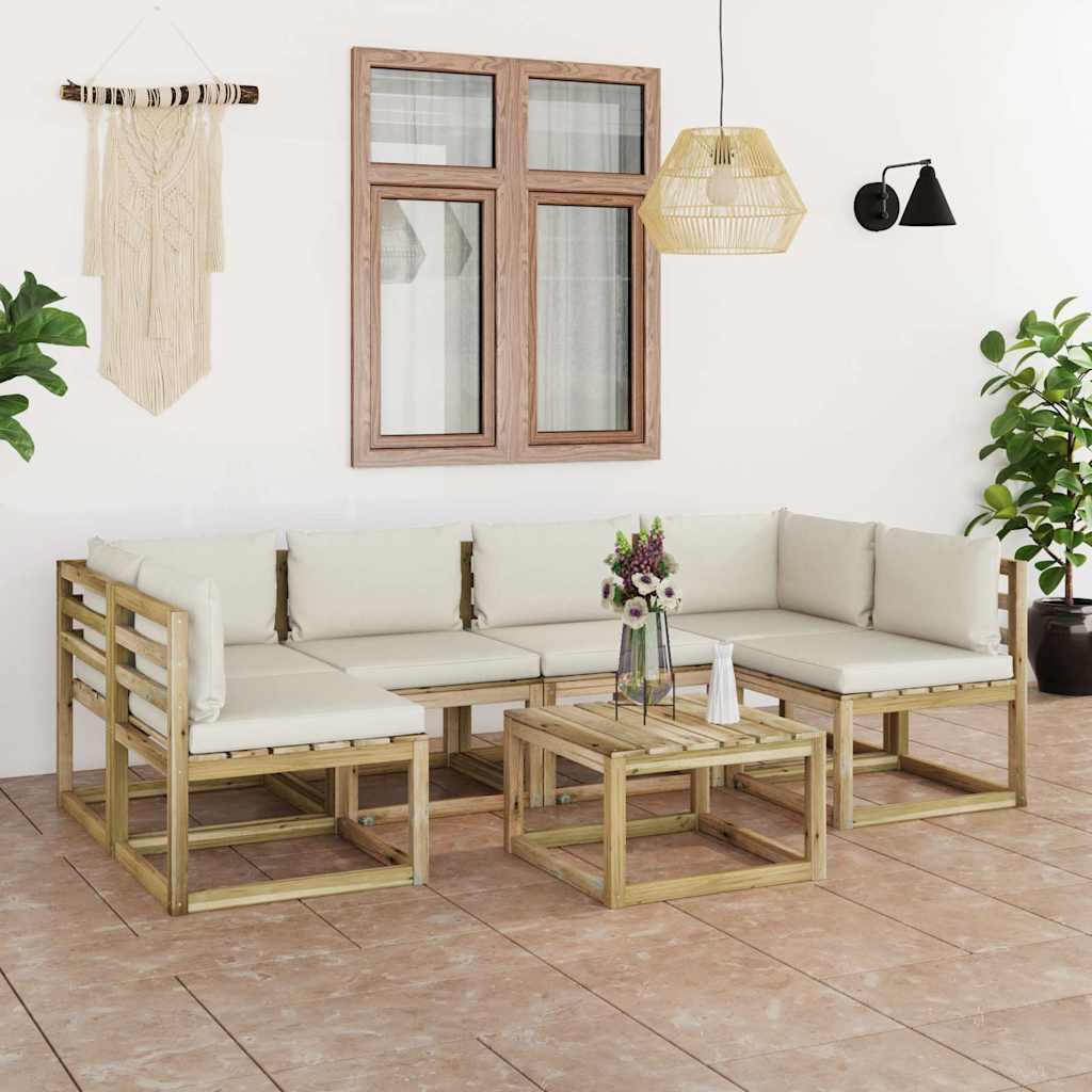 Set Salotto Giardino con Cuscini 7 pz in Pino Impregnato