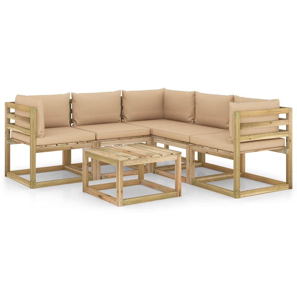 Set Divani da Giardino 6 pz con Cuscini Beige