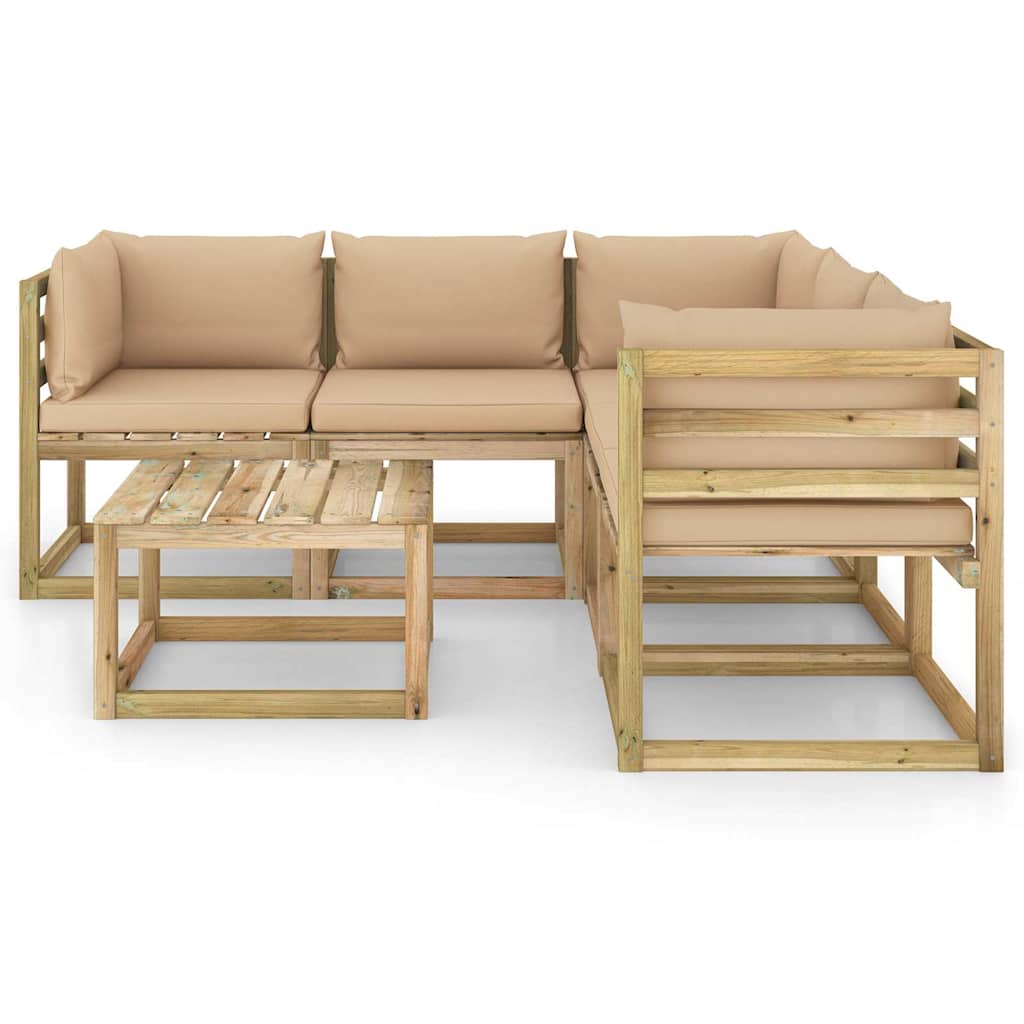Set Divani da Giardino 6 pz con Cuscini Beige