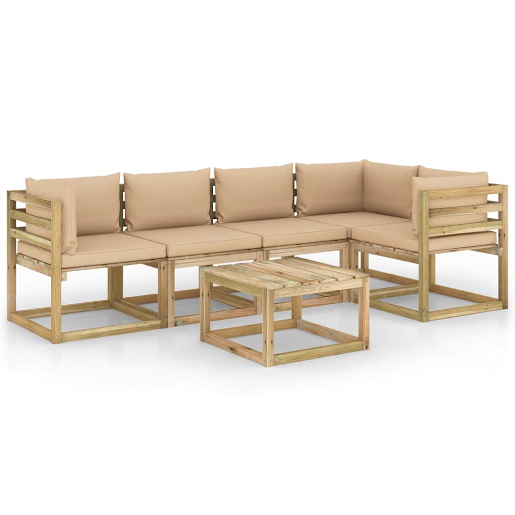 Set Divani da Giardino 6pz con Cuscini Legno di Pino Impregnato