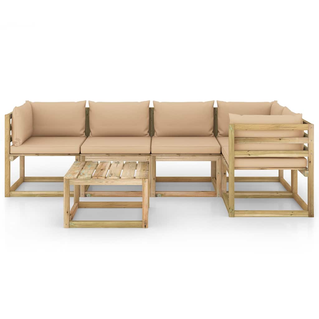 Set Divani da Giardino 6pz con Cuscini Legno di Pino Impregnato