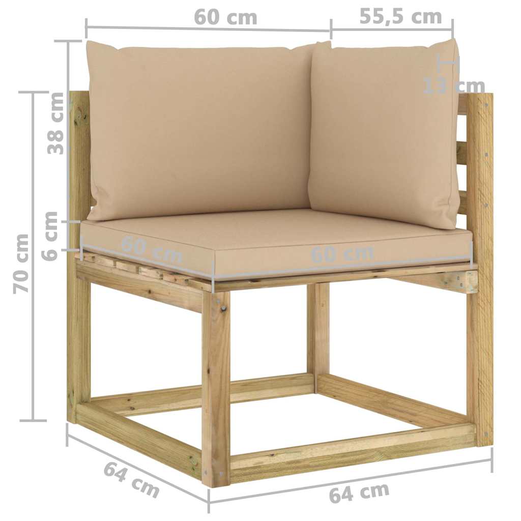Set Divani da Giardino 6pz con Cuscini Legno di Pino Impregnato