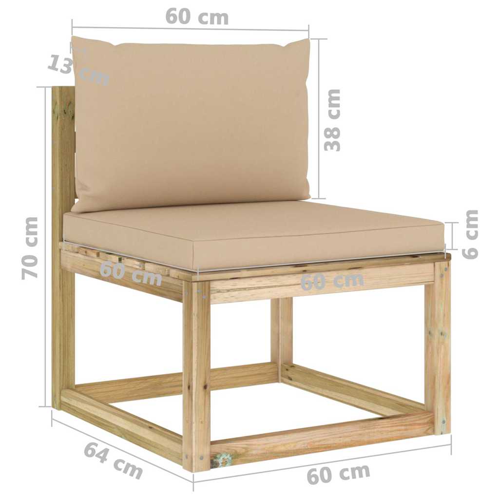 Set Divani da Giardino 6pz con Cuscini Legno di Pino Impregnato