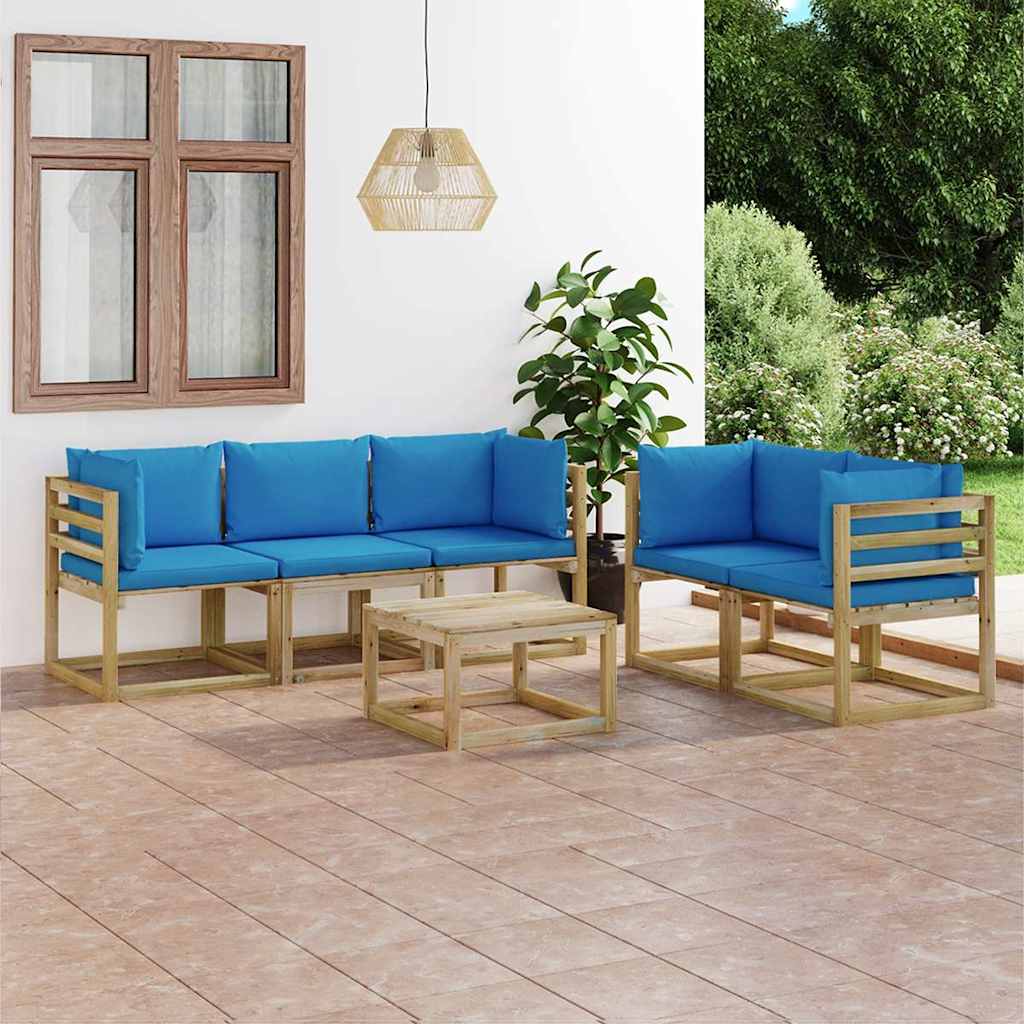 Set Salotto da Giardino 6 pz con Cuscini Blu Chiaro